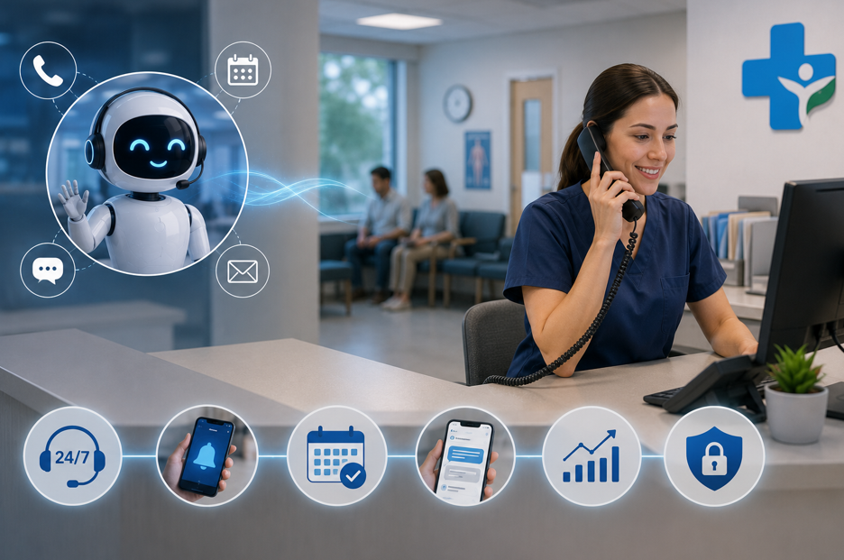 AI receptionist sending SMS appointment reminders to reduce no-shows for a Canadian medical clinic